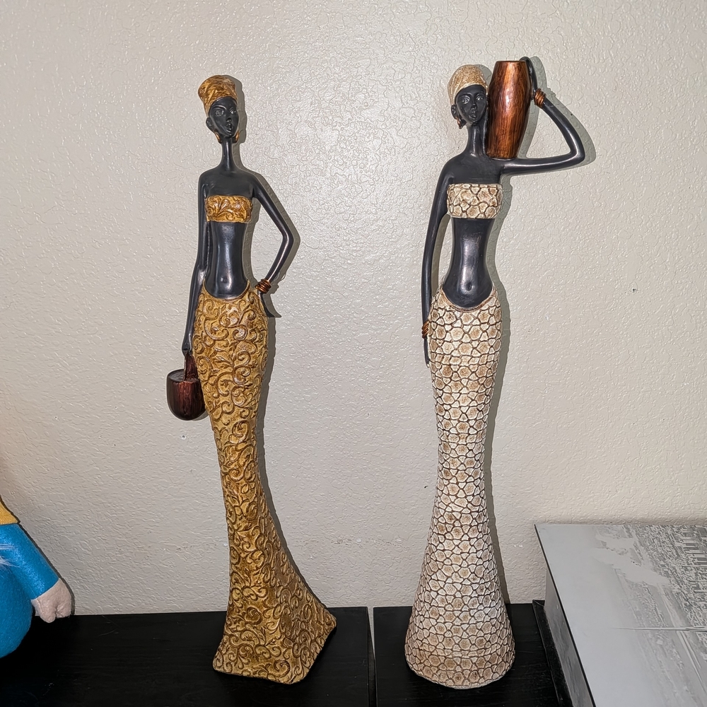Elegant African Figurines in Brown and Cream